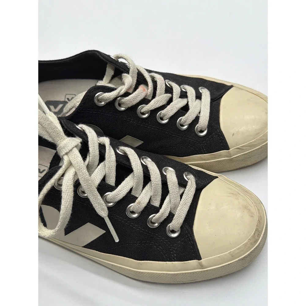 Veja Nova Black Canvas Low Top‎ Sneakers Women Pierre Cream Logo Size 7